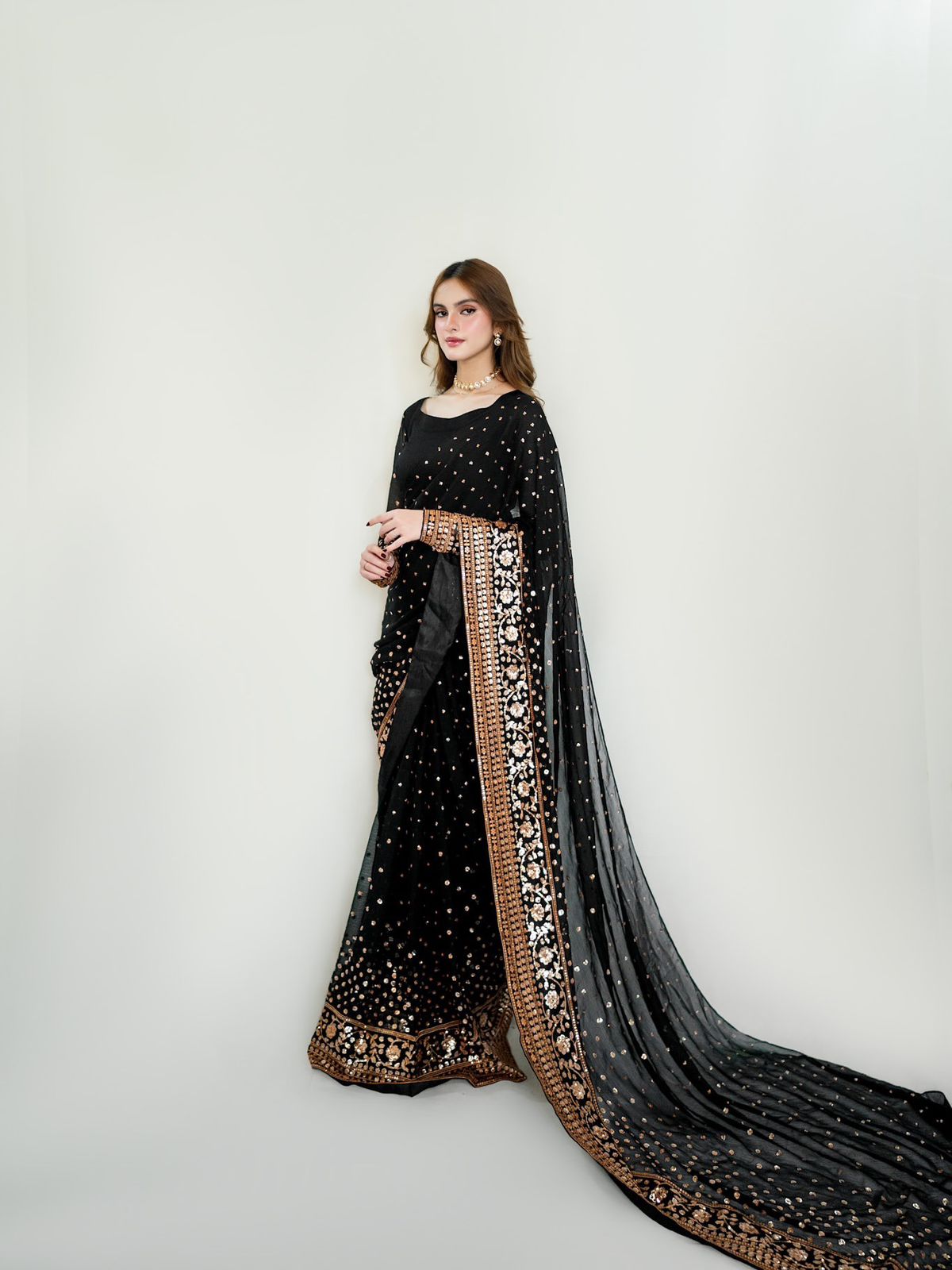 Black Soft Georgette Sequins Work Saree | Sarees, Bollywood Sarees, Creative Sarees, Designer Sarees, Embroidered Sarees, Ethnic Saree, Modern Digital sarees, Party Wear Sarees