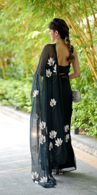 Black Soft Georgette Silk All Over Saree | Sarees, Bollywood Sarees, Creative Sarees, Designer Sarees, Embroidered Sarees, Ethnic Saree, Modern Digital sarees, Party Wear Sarees