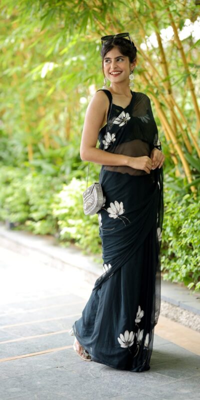 Black Soft Georgette Silk All Over Saree | Sarees, Bollywood Sarees, Creative Sarees, Designer Sarees, Embroidered Sarees, Ethnic Saree, Modern Digital sarees, Party Wear Sarees