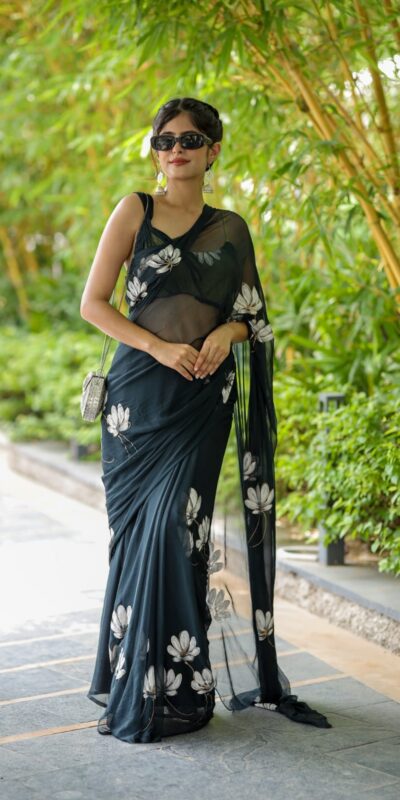 Black Soft Georgette Silk All Over Saree | Sarees, Bollywood Sarees, Creative Sarees, Designer Sarees, Embroidered Sarees, Ethnic Saree, Modern Digital sarees, Party Wear Sarees
