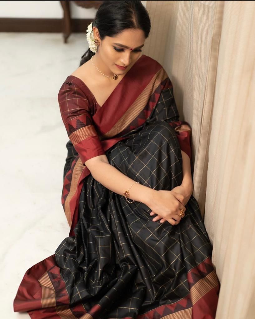 Black Soft Lichi Silk Jacquard Saree | Sarees, Bollywood Sarees, Creative Sarees, Designer Sarees, Embroidered Sarees, Ethnic Saree, Modern Digital sarees, Party Wear Sarees
