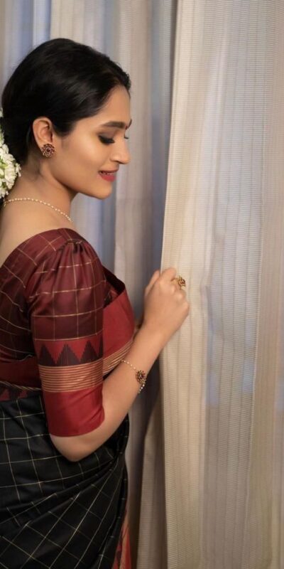 Black Soft Lichi Silk Jacquard Saree | Sarees, Bollywood Sarees, Creative Sarees, Designer Sarees, Embroidered Sarees, Ethnic Saree, Modern Digital sarees, Party Wear Sarees