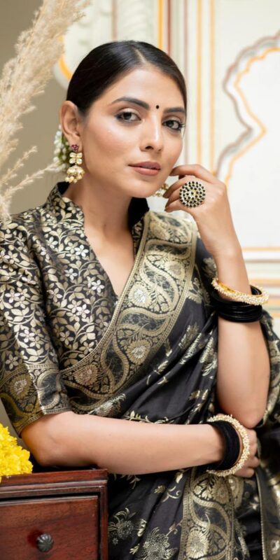 Black Soft Litchi Silk All Over Weaving Saree | Sarees, Bollywood Sarees, Creative Sarees, Designer Sarees, Embroidered Sarees, Ethnic Saree, Modern Digital sarees, Party Wear Sarees