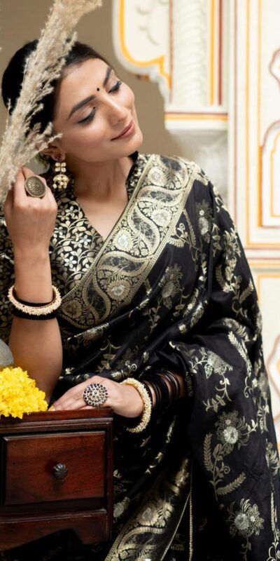 Black Soft Litchi Silk All Over Weaving Saree | Sarees, Bollywood Sarees, Creative Sarees, Designer Sarees, Embroidered Sarees, Ethnic Saree, Modern Digital sarees, Party Wear Sarees