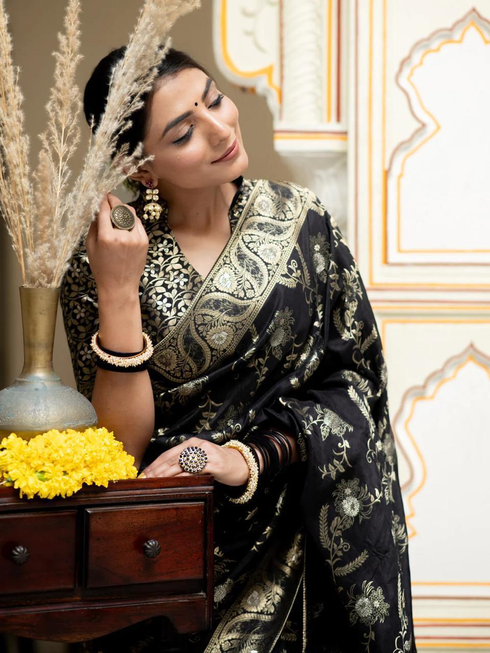 Black Soft Litchi Silk All Over Weaving Saree | Sarees, Bollywood Sarees, Creative Sarees, Designer Sarees, Embroidered Sarees, Ethnic Saree, Modern Digital sarees, Party Wear Sarees