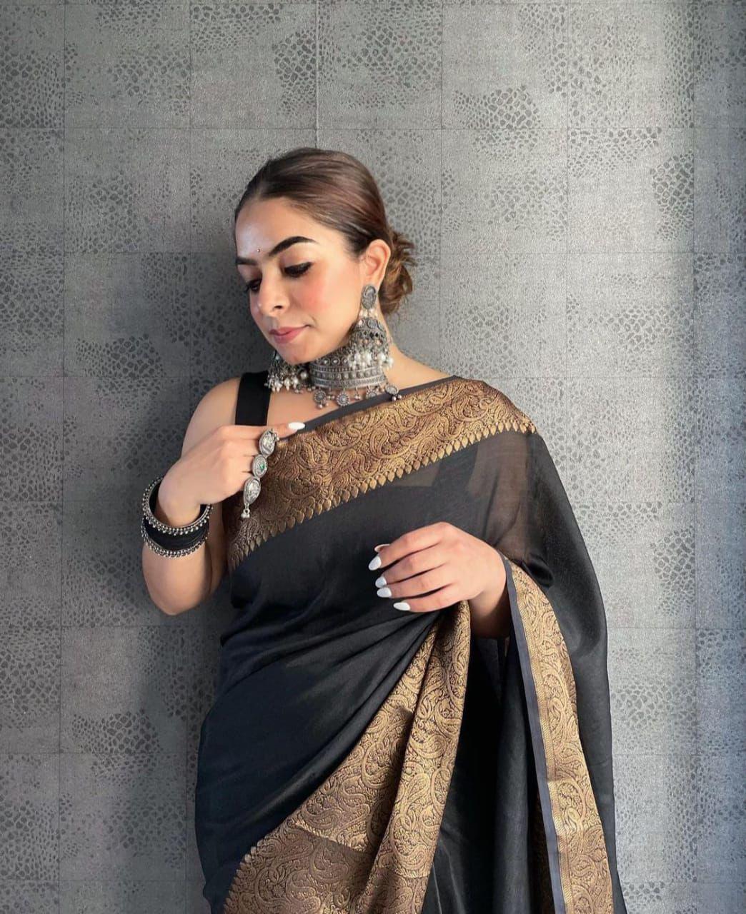 Black Soft Litchi Silk Jacquard Work Saree | Sarees, Bollywood Sarees, Creative Sarees, Designer Sarees, Embroidered Sarees, Ethnic Saree, Modern Digital sarees, Party Wear Sarees