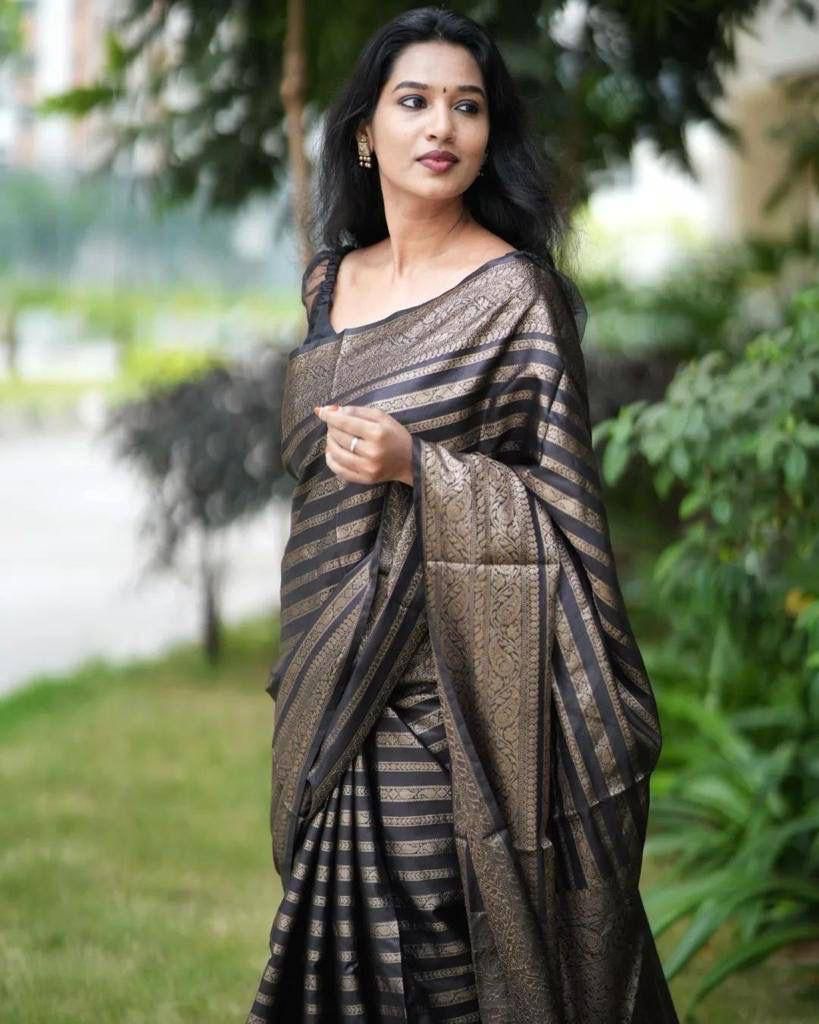 Black Soft Silk Jacquard Work On All Over Saree | Sarees, Bollywood Sarees, Creative Sarees, Designer Sarees, Embroidered Sarees, Ethnic Saree, Modern Digital sarees, Party Wear Sarees