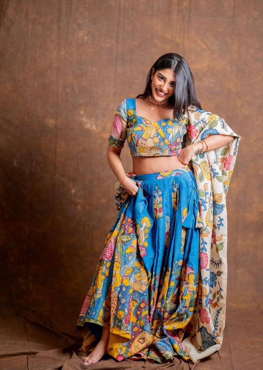 Blue Chent Crep Kalamkari Print Work Lehenga Choli | Lehenga, Bollywood Lehenga, Creative Lehenga, Designer Lehenga, Embroidered Lehenga, Party Wear Lehenga