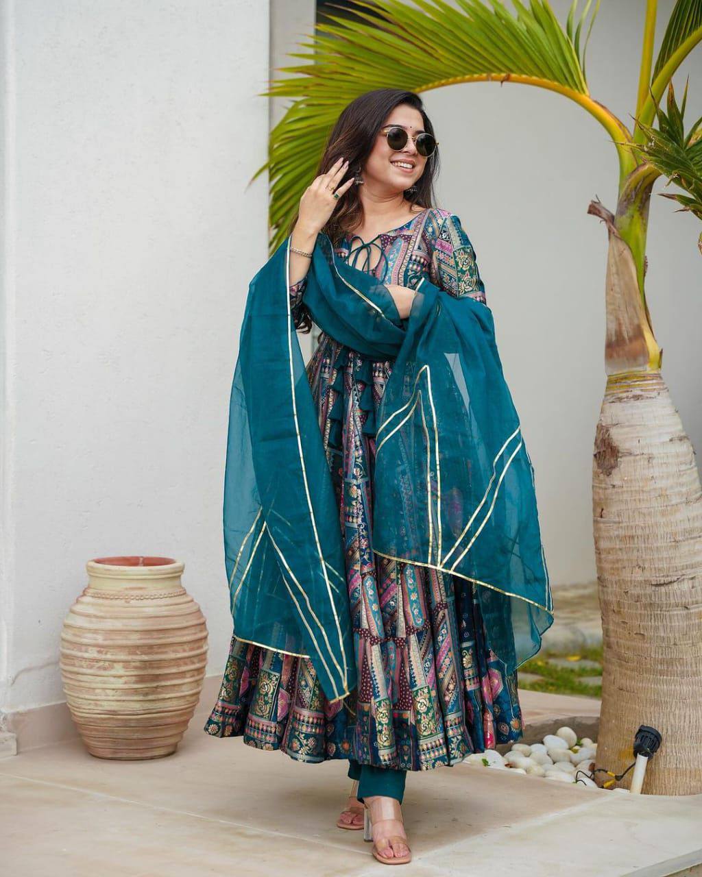 Blue Chinnon Border Lace Work Salwar Suit | Jump Suits, Salwar suit, Casual Suits, Creative suits, Designer Suits, Palazzo Suits, Party Wear Suits, Patiala Suits, Straight Suits