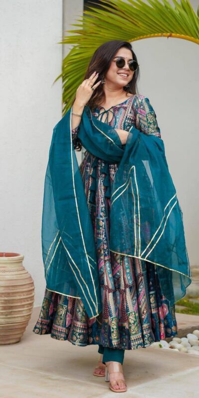 Blue Chinnon Border Lace Work Salwar Suit | Jump Suits, Salwar suit, Casual Suits, Creative suits, Designer Suits, Palazzo Suits, Party Wear Suits, Patiala Suits, Straight Suits
