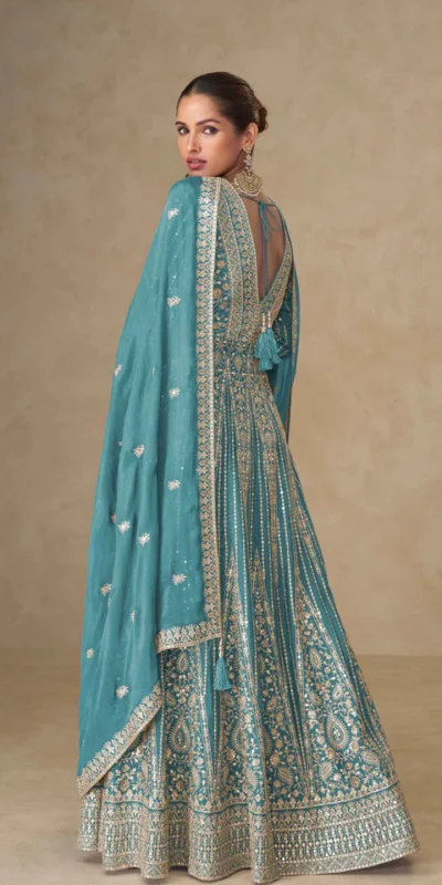 Blue Chinon Silk Embroider Work Salwar Suit | Jump Suits, Salwar suit, Casual Suits, Creative suits, Designer Suits, Palazzo Suits, Party Wear Suits, Patiala Suits, Straight Suits