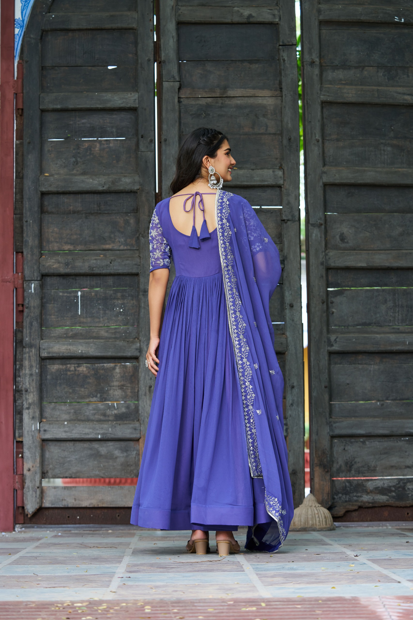 Blue Faux Blooming Sequins Work Gown | Gowns, Bollywood Gowns, Creative Gowns, Designer Gowns, Embroidered Gowns, Party Wear Gowns