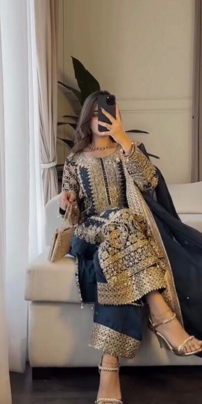 Blue Faux Georgette Embroidery Salwar Suit | Jump Suits, Salwar suit, Casual Suits, Creative suits, Designer Suits, Palazzo Suits, Party Wear Suits, Patiala Suits, Straight Suits