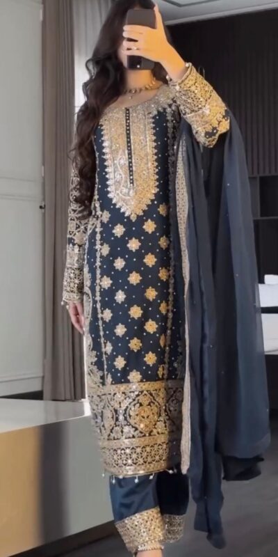 Blue Faux Georgette Embroidery Salwar Suit | Jump Suits, Salwar suit, Casual Suits, Creative suits, Designer Suits, Palazzo Suits, Party Wear Suits, Patiala Suits, Straight Suits