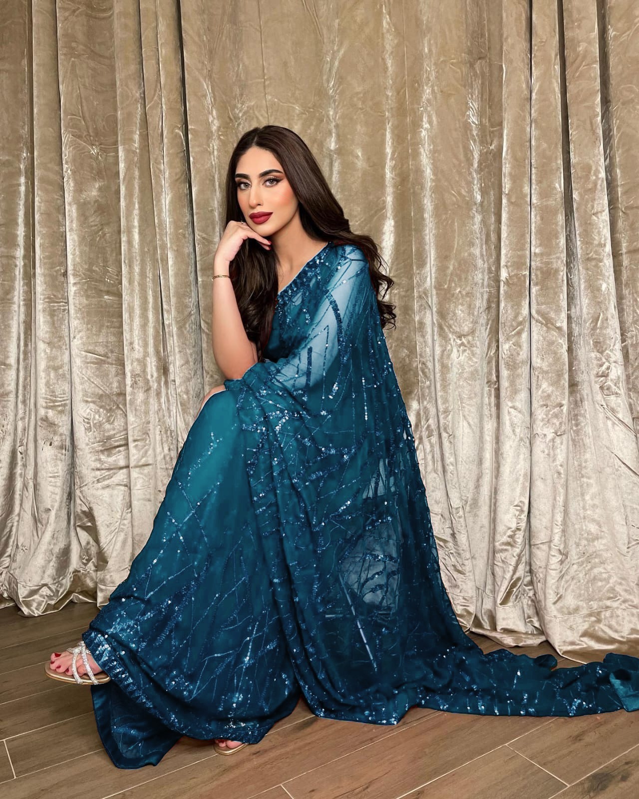 Blue Georgette Embroidery Sequence Piping Saree | Sarees, Bollywood Sarees, Creative Sarees, Designer Sarees, Embroidered Sarees, Ethnic Saree, Modern Digital sarees, Party Wear Sarees