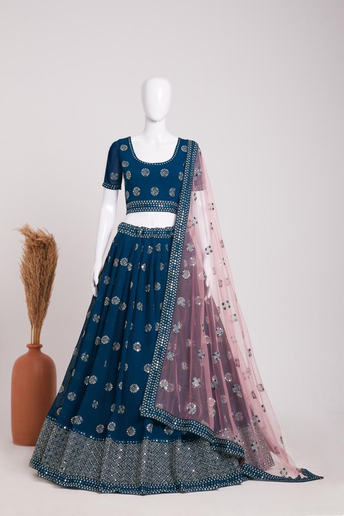 Blue Georgette Embroidery Sequins Lehenga Choli | Lehenga, Bollywood Lehenga, Creative Lehenga, Designer Lehenga, Embroidered Lehenga, Party Wear Lehenga