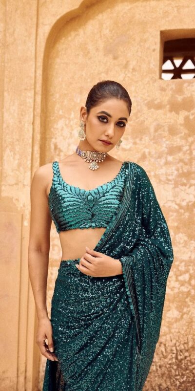 Blue Georgette Khichdi Saree | Sarees, Bollywood Sarees, Creative Sarees, Designer Sarees, Embroidered Sarees, Ethnic Saree, Modern Digital sarees, Party Wear Sarees