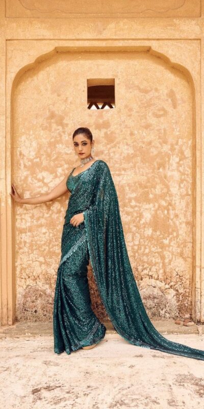 Blue Georgette Khichdi Saree | Sarees, Bollywood Sarees, Creative Sarees, Designer Sarees, Embroidered Sarees, Ethnic Saree, Modern Digital sarees, Party Wear Sarees