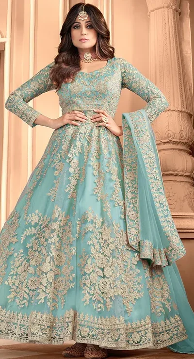 Blue Heavy Net Embroidery Work Salwar Suit | Jump Suits, Salwar suit, Casual Suits, Creative suits, Designer Suits, Palazzo Suits, Party Wear Suits, Patiala Suits, Straight Suits