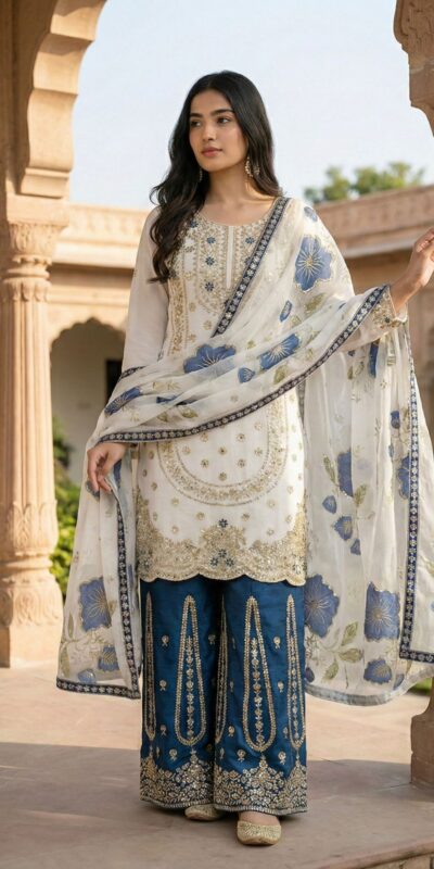 Blue Organza Silk Digital Print Embroidery Salwar Suit | Jump Suits, Salwar suit, Casual Suits, Creative suits, Designer Suits, Palazzo Suits, Party Wear Suits, Patiala Suits, Straight Suits