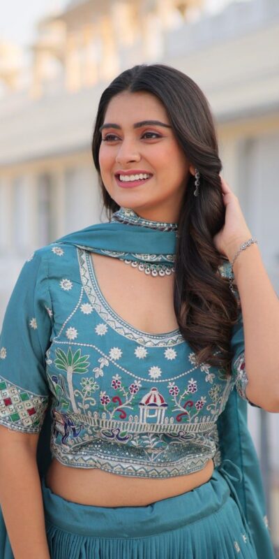 Blue Pure Chinon Embroidery Work Lehenga Choli | Lehenga, Bollywood Lehenga, Creative Lehenga, Designer Lehenga, Embroidered Lehenga, Party Wear Lehenga