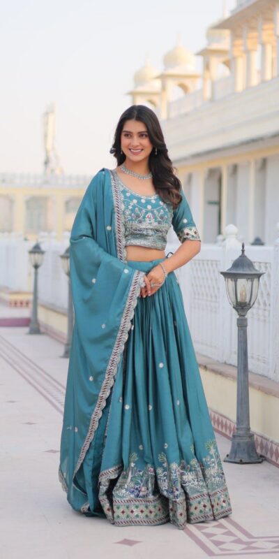 Blue Pure Chinon Embroidery Work Lehenga Choli | Lehenga, Bollywood Lehenga, Creative Lehenga, Designer Lehenga, Embroidered Lehenga, Party Wear Lehenga