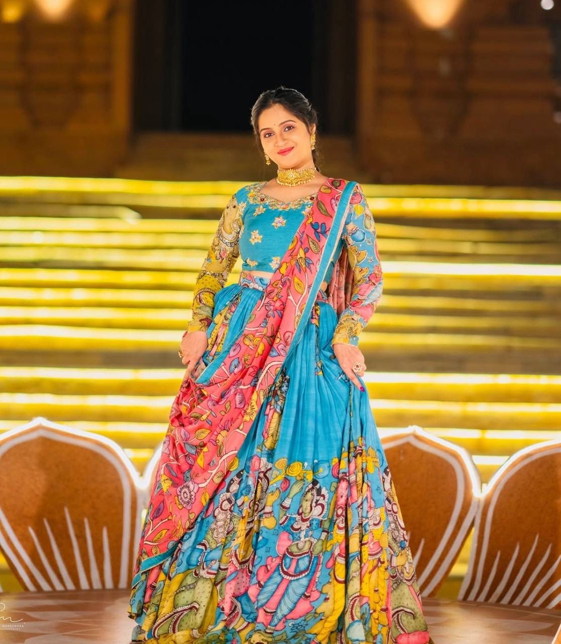 Blue Rayon Cotton Kalamkari Printed Lehenga Choli | Lehenga, Bollywood Lehenga, Creative Lehenga, Designer Lehenga, Embroidered Lehenga, Party Wear Lehenga