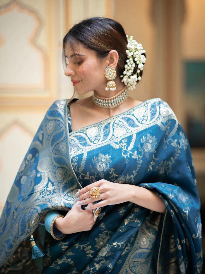 Blue Soft Litchi Silk All Over Weaving Saree | Sarees, Bollywood Sarees, Creative Sarees, Designer Sarees, Embroidered Sarees, Ethnic Saree, Modern Digital sarees, Party Wear Sarees