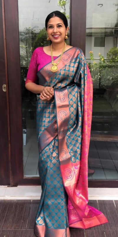 Blue Soft Litchi Silk Jacquard Work On All Over Saree | Sarees, Bollywood Sarees, Creative Sarees, Designer Sarees, Embroidered Sarees, Ethnic Saree, Modern Digital sarees, Party Wear Sarees