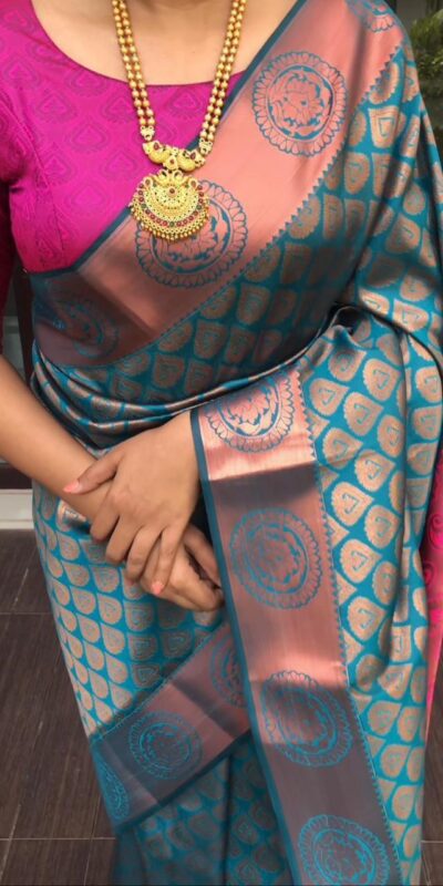 Blue Soft Litchi Silk Jacquard Work On All Over Saree | Sarees, Bollywood Sarees, Creative Sarees, Designer Sarees, Embroidered Sarees, Ethnic Saree, Modern Digital sarees, Party Wear Sarees