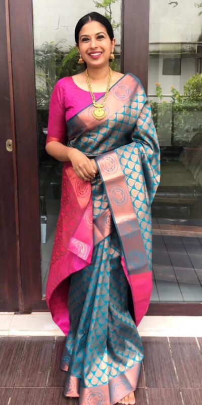 Blue Soft Litchi Silk Jacquard Work On All Over Saree | Sarees, Bollywood Sarees, Creative Sarees, Designer Sarees, Embroidered Sarees, Ethnic Saree, Modern Digital sarees, Party Wear Sarees