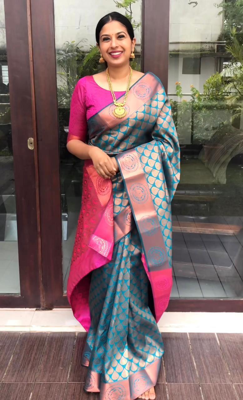 Blue Soft Litchi Silk Jacquard Work On All Over Saree | Sarees, Bollywood Sarees, Creative Sarees, Designer Sarees, Embroidered Sarees, Ethnic Saree, Modern Digital sarees, Party Wear Sarees