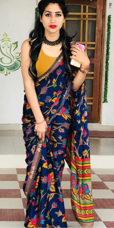 Blue Softy Silk Digital Print Lace Work Saree | Sarees, Bollywood Sarees, Creative Sarees, Designer Sarees, Embroidered Sarees, Ethnic Saree, Modern Digital sarees, Party Wear Sarees