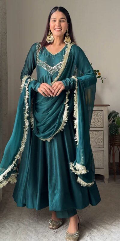 Blue Star Georgette Embroidery Work Anarkali Gown | Gowns, Bollywood Gowns, Creative Gowns, Designer Gowns, Embroidered Gowns, Party Wear Gowns