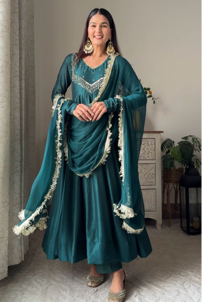 Blue Star Georgette Embroidery Work Anarkali Gown | Gowns, Bollywood Gowns, Creative Gowns, Designer Gowns, Embroidered Gowns, Party Wear Gowns