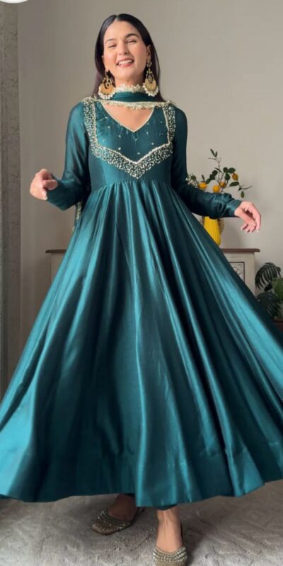 Blue Star Georgette Embroidery Work Anarkali Gown | Gowns, Bollywood Gowns, Creative Gowns, Designer Gowns, Embroidered Gowns, Party Wear Gowns