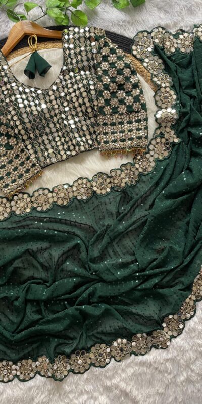 Bottle Green Georgette Sequence Work Saree | Sarees, Bollywood Sarees, Creative Sarees, Designer Sarees, Embroidered Sarees, Ethnic Saree, Modern Digital sarees, Party Wear Sarees