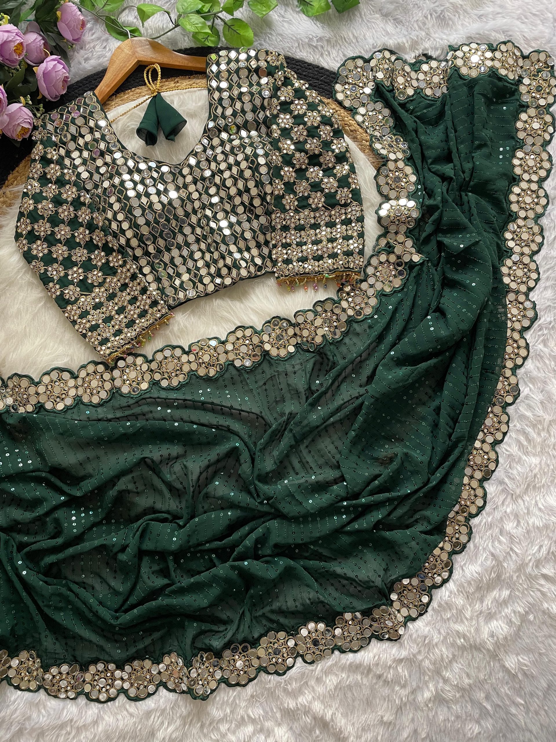 Bottle Green Georgette Sequence Work Saree | Sarees, Bollywood Sarees, Creative Sarees, Designer Sarees, Embroidered Sarees, Ethnic Saree, Modern Digital sarees, Party Wear Sarees