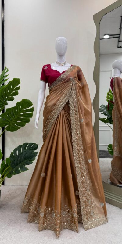 Brown Burberry Silk Sequence Work Saree | Sarees, Bollywood Sarees, Creative Sarees, Designer Sarees, Embroidered Sarees, Ethnic Saree, Modern Digital sarees, Party Wear Sarees