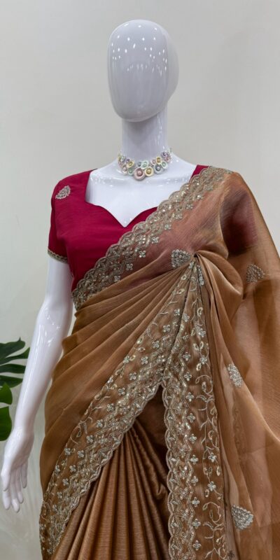 Brown Burberry Silk Sequence Work Saree | Sarees, Bollywood Sarees, Creative Sarees, Designer Sarees, Embroidered Sarees, Ethnic Saree, Modern Digital sarees, Party Wear Sarees