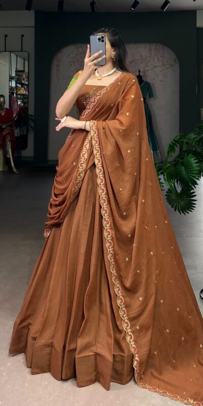 Brown Chocolate Crush Embroidery Work Lehenga Choli | Lehenga, Bollywood Lehenga, Creative Lehenga, Designer Lehenga, Embroidered Lehenga, Party Wear Lehenga