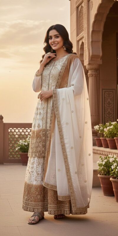 Brown Dual Star Georgette Embroider Work Salwar Suit | Jump Suits, Salwar suit, Casual Suits, Creative suits, Designer Suits, Palazzo Suits, Party Wear Suits, Patiala Suits, Straight Suits