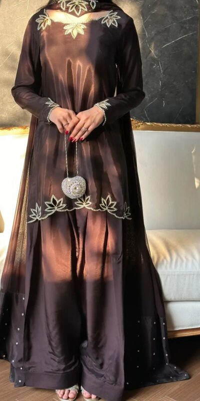 Brown Natural Crep Embroidery Work Salwar Suit | Jump Suits, Salwar suit, Casual Suits, Creative suits, Designer Suits, Palazzo Suits, Party Wear Suits, Patiala Suits, Straight Suits