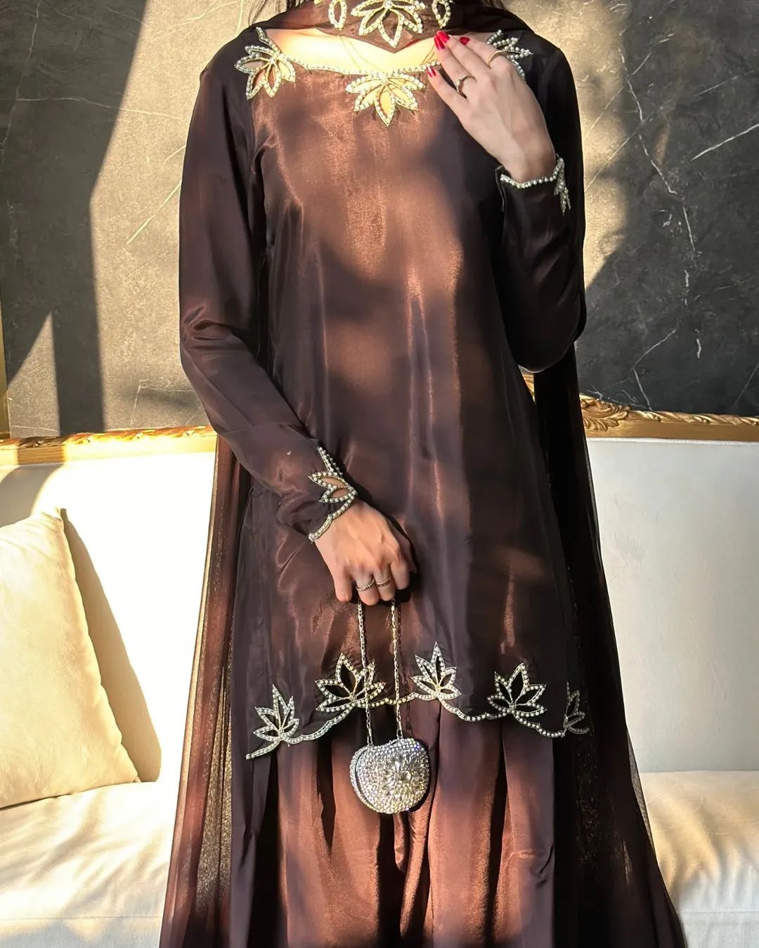Brown Natural Crep Embroidery Work Salwar Suit | Jump Suits, Salwar suit, Casual Suits, Creative suits, Designer Suits, Palazzo Suits, Party Wear Suits, Patiala Suits, Straight Suits