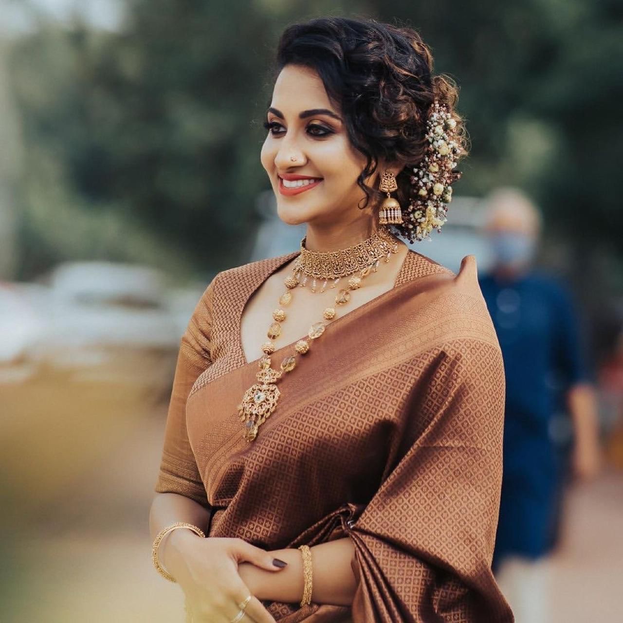 Brown Soft Lichi Silk Lace Work Saree | Sarees, Bollywood Sarees, Creative Sarees, Designer Sarees, Embroidered Sarees, Ethnic Saree, Modern Digital sarees, Party Wear Sarees