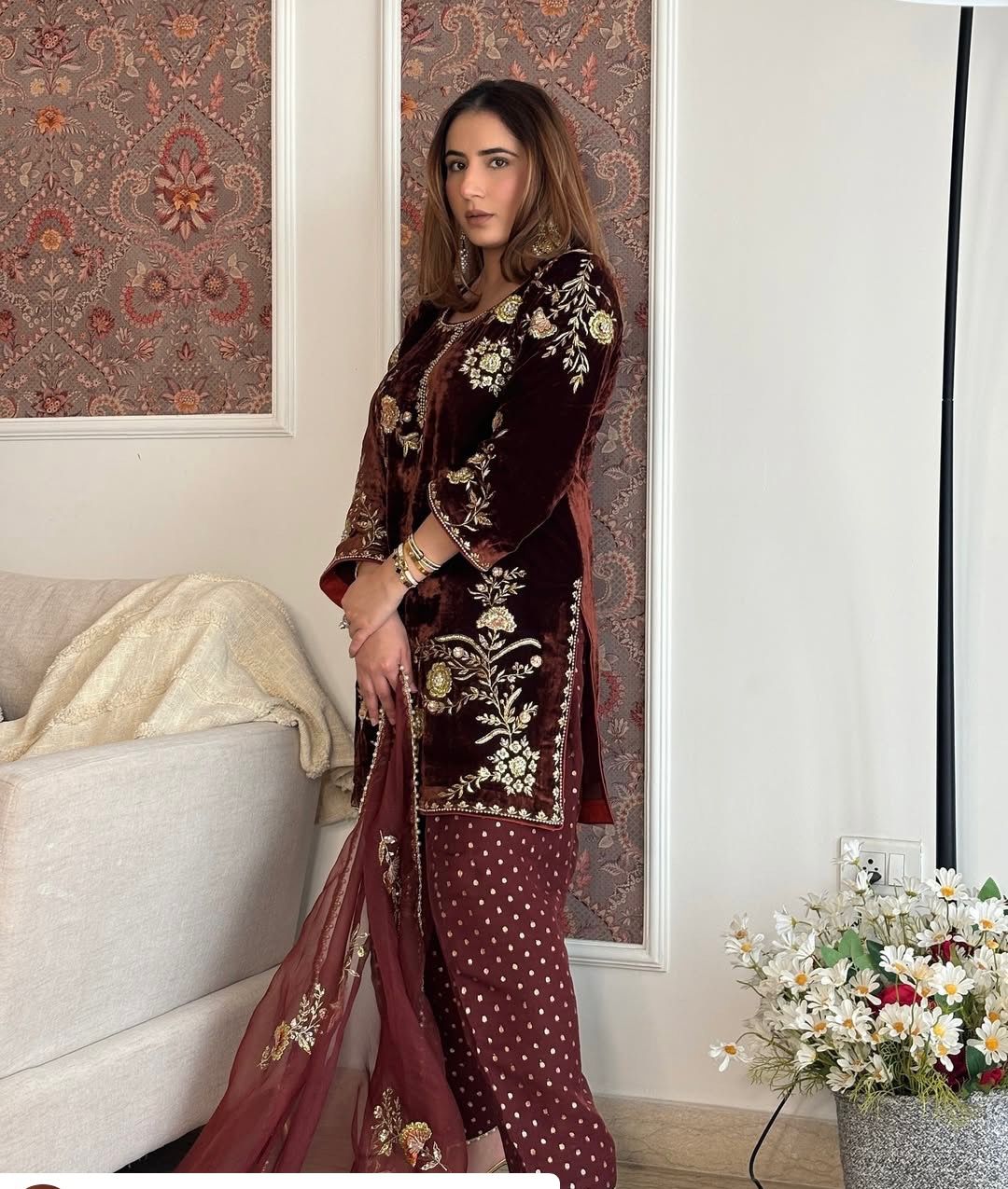 Brown Soft Organza Lace Embroidery Work Salwar Suit | Jump Suits, Tops & Bottoms, Track Suits, Salwar suit, Casual Suits, Creative suits, Designer Suits, Palazzo Suits, Party Wear Suits, Patiala Suits, Straight Suits, Trendy Wear