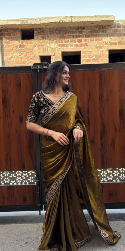 Brown Space Silk Embroidery Zari Work Saree | Sarees, Bollywood Sarees, Creative Sarees, Designer Sarees, Embroidered Sarees, Ethnic Saree, Modern Digital sarees, Party Wear Sarees