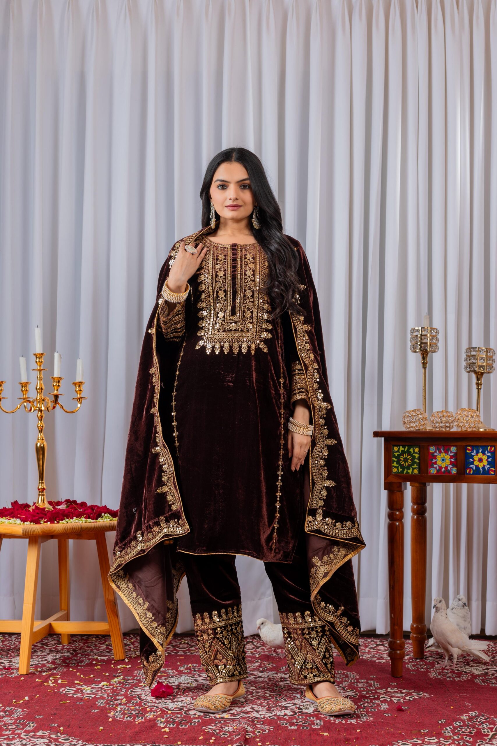 Brown Velvet Sequence 5 mm Work Salwar Suit | Jump Suits, Salwar suit, Casual Suits, Creative suits, Designer Suits, Palazzo Suits, Party Wear Suits, Patiala Suits, Straight Suits