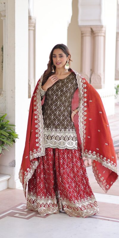 Brown Vichitra Silk Zari Embroidery Work Salwar Suit | Jump Suits, Salwar suit, Casual Suits, Creative suits, Designer Suits, Palazzo Suits, Party Wear Suits, Patiala Suits, Straight Suits