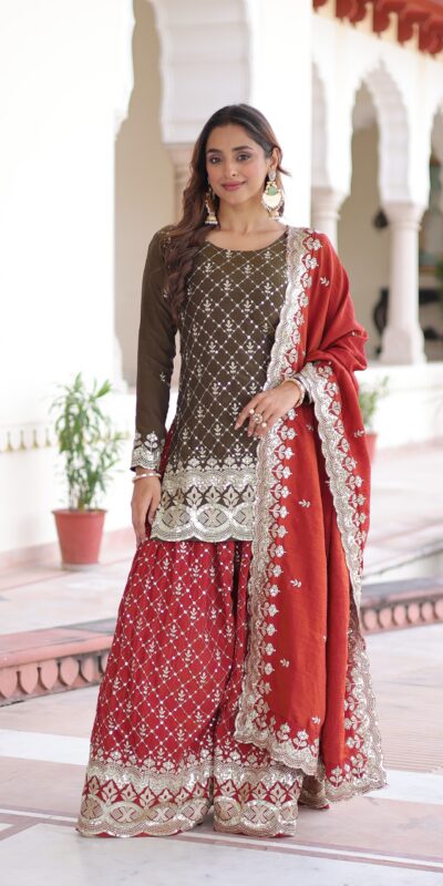 Brown Vichitra Silk Zari Embroidery Work Salwar Suit | Jump Suits, Salwar suit, Casual Suits, Creative suits, Designer Suits, Palazzo Suits, Party Wear Suits, Patiala Suits, Straight Suits